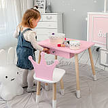 Стіл прямокутний з ящиком 46х60х45 і стілець корона 26.5х26х25, столик та стільчик в дитячу, рожевий з білим, фото 5