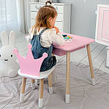Стіл прямокутний з ящиком 46х60х45 і стілець корона 26.5х26х25, столик та стільчик в дитячу, рожевий з білим, фото 7