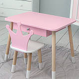 Стіл прямокутний з ящиком 46х60х45 і стілець корона 26.5х26х25, столик та стільчик в дитячу, рожевий з білим, фото 8