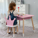 Стіл прямокутний з ящиком 46х60х45 і стілець корона 26.5х26х25, столик та стільчик в дитячу, рожевий з білим, фото 9