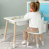 Стіл прямокутний з ящиком 46х60х45 і стілець вушка кролика 26.5х26х25, столик та стільчик в дитячу, білий, фото 4