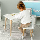 Стіл прямокутний з ящиком 46х60х45 і стілець вушка кролика 26.5х26х25, столик та стільчик в дитячу, білий, фото 5