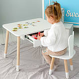 Стіл прямокутний з ящиком 46х60х45 і стілець вушка кролика 26.5х26х25, столик та стільчик в дитячу, білий, фото 7