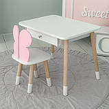 Стіл прямокутний з шухлядою 46х60х45 і стілець метелик 26.5х26х25, столик та стільчик для дівчачої кімнати, рожевий з білим, фото 2