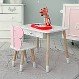 Стіл прямокутний з шухлядою 46х60х45 і стілець метелик 26.5х26х25, столик та стільчик для дівчачої кімнати, рожевий з білим, фото 3