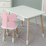 Стіл прямокутний з шухлядою 46х60х45 і стілець метелик 26.5х26х25, столик та стільчик для дівчачої кімнати, рожевий з білим, фото 4