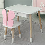 Стіл прямокутний з шухлядою 46х60х45 і стілець метелик 26.5х26х25, столик та стільчик для дівчачої кімнати, рожевий з білим, фото 8
