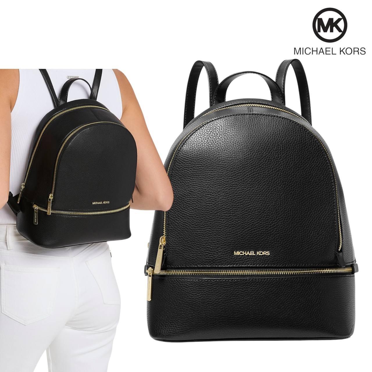 Шкіряний жіночий рюкзак Michael Kors Rhea Medium Pebbled Leather Backpack, чорний ОРИГІНАЛ