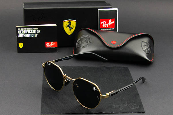 Сонцезахисні окуляри RAY BAN Ferrari поляризаційні UV400 (арт. RB0303-P) золота оправа, фото 3
