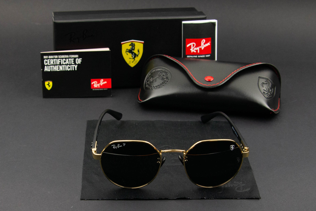 Сонцезахисні окуляри RAY BAN Ferrari поляризаційні UV400 (арт. RB0303-P) золота оправа
