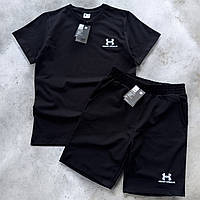 Чоловічий костюм шорти та футболка літній комплект Under Armour чорний. Живе фото