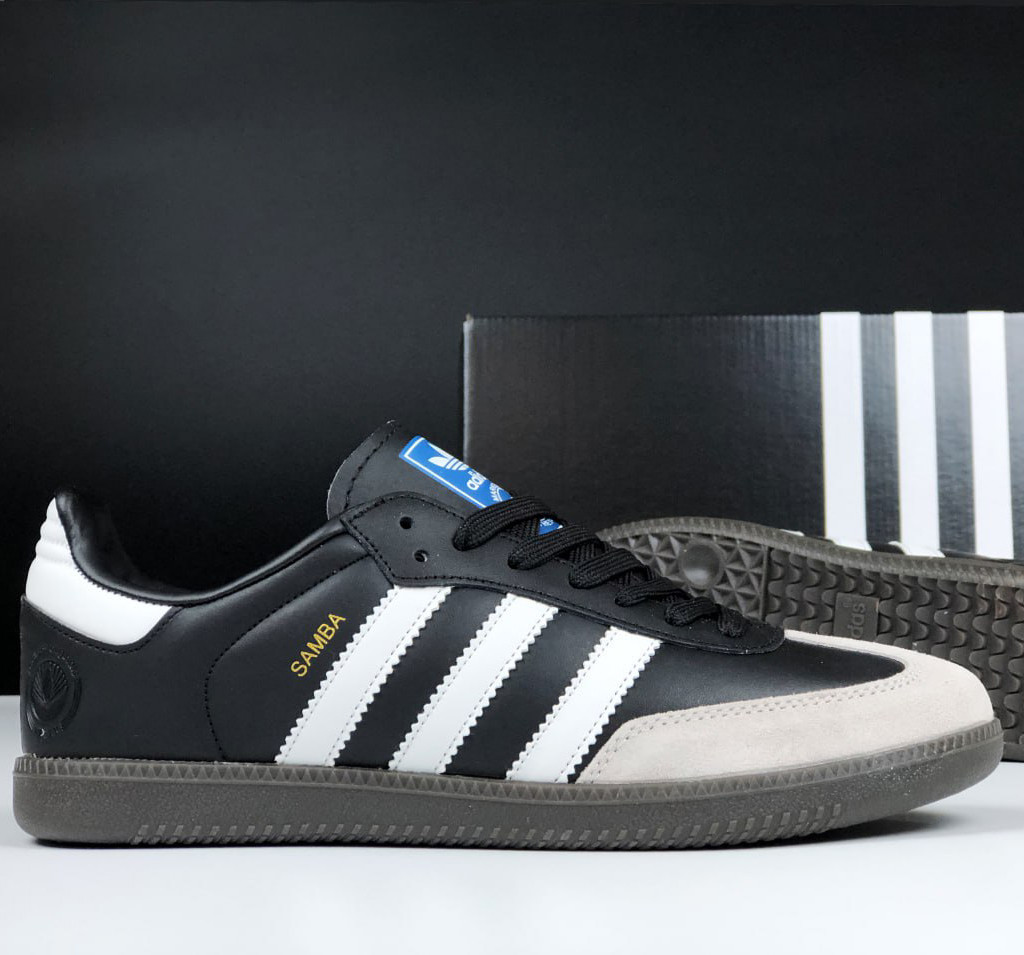 Чоловічі кросівки Adidas Samba шкіряні молодіжні демісезонні чорні білі