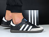 Чоловічі кросівки Adidas Samba шкіряні молодіжні демісезонні чорні білі, фото 3