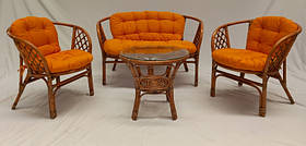 Садові меблі для відпочинку Cruzo Багама Оранж софа+крісла+столик із ротанга з м'якими подушками