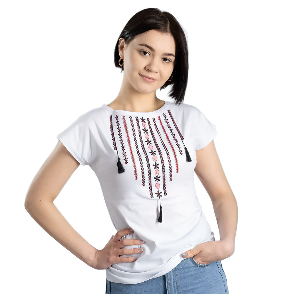 Футболка з вишивкою Намисто біла р. M. L. XL. XXL. 3XL