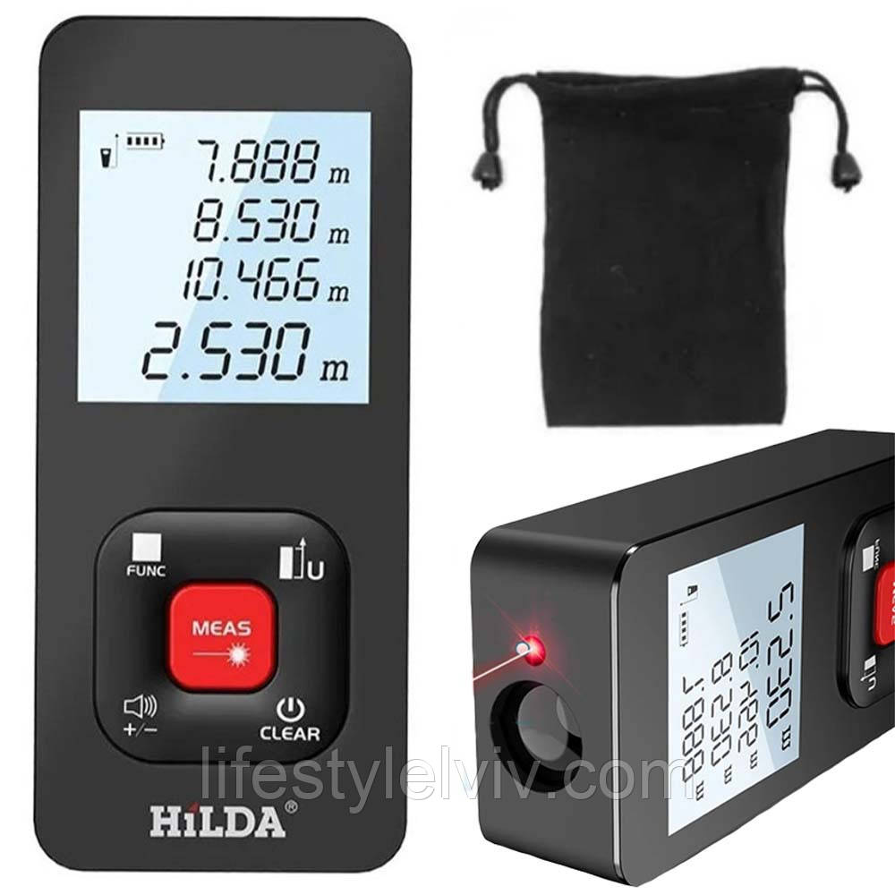 Лазерний далекомір акумуляторний 50м, від USB, Hilda / Електронна рулетка лазерна / Вимірювач відстані, фото 1