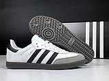 Чоловічі кросівки Adidas Samba шкіряні стильні молодіжні білі чорні сірі, фото 6