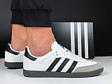 Чоловічі кросівки Adidas Samba шкіряні стильні молодіжні білі чорні сірі, фото 3
