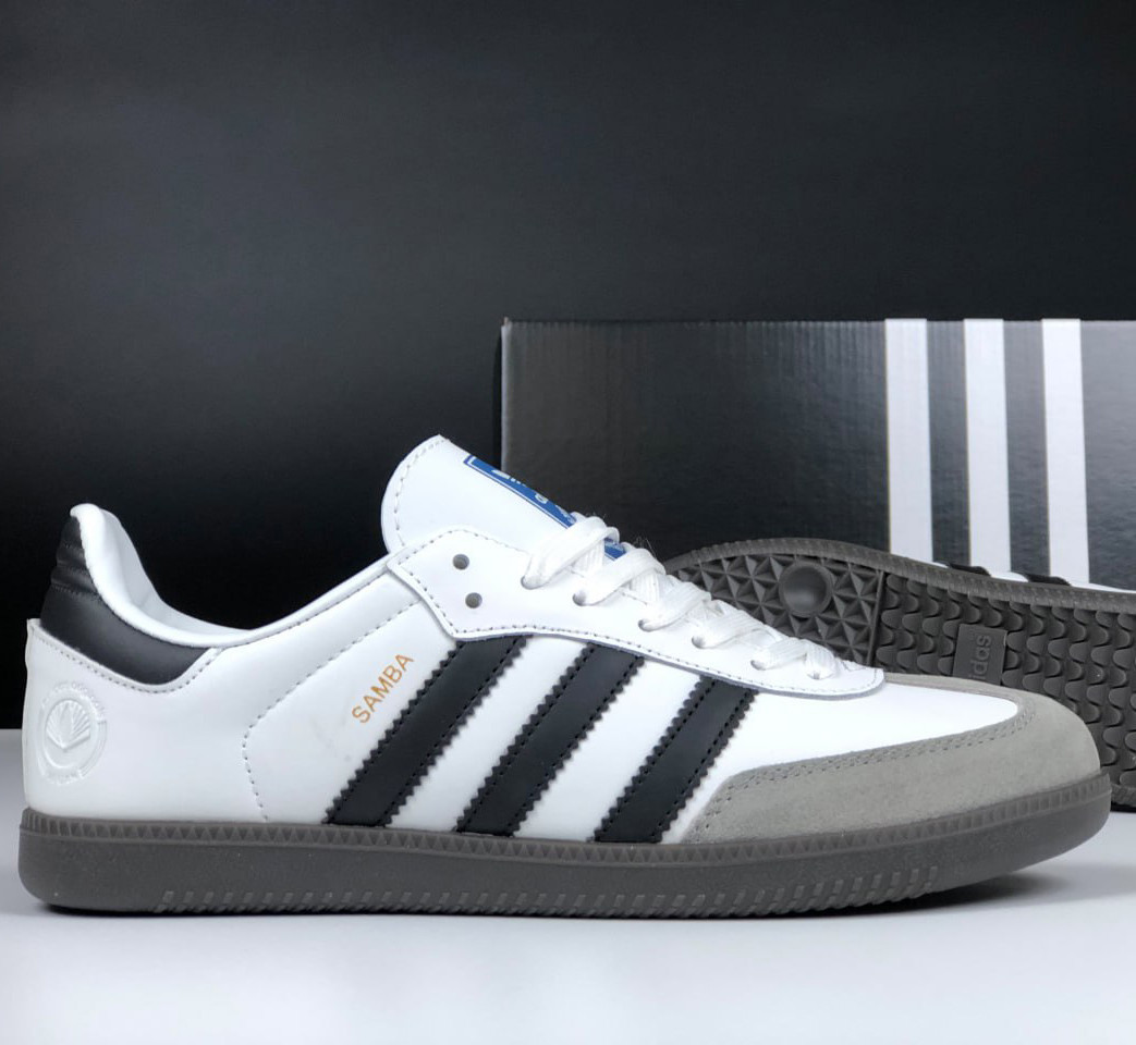 Чоловічі кросівки Adidas Samba шкіряні стильні молодіжні білі чорні сірі