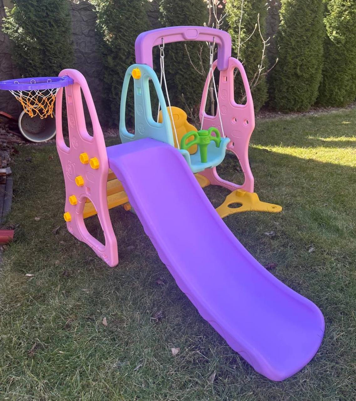 Дитяча гірка-гойдалка з баскетбольним кільцем, фото 1