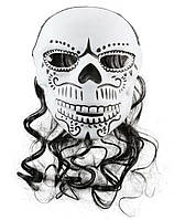 Маска Голова скелета з волоссям для Хелловіна 23х24 см білий