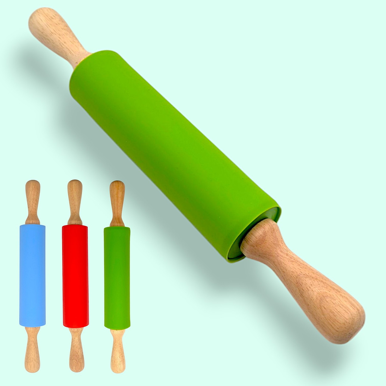 Скалка силіконова з дерев'яними ручками L38см робоча L19,5см D5см