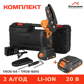 Ланцюгова пила акумуляторна TEX.AC ТАOE-S4 + TAOE-В210 (шина 100 мм, 20 В, 7 м/с), фото 1