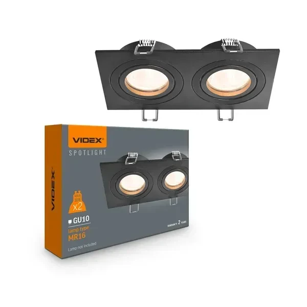 LED стельовий подвійний точковий світильник VIDEX SPF23S під лампу GU10 прямокутний Чорний