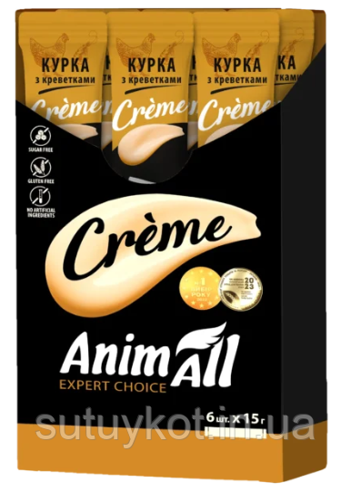 Ніжні ласощі для кішок AnimAll Сrème зі смаком курки з креветками,  6х15 гр, фото 1