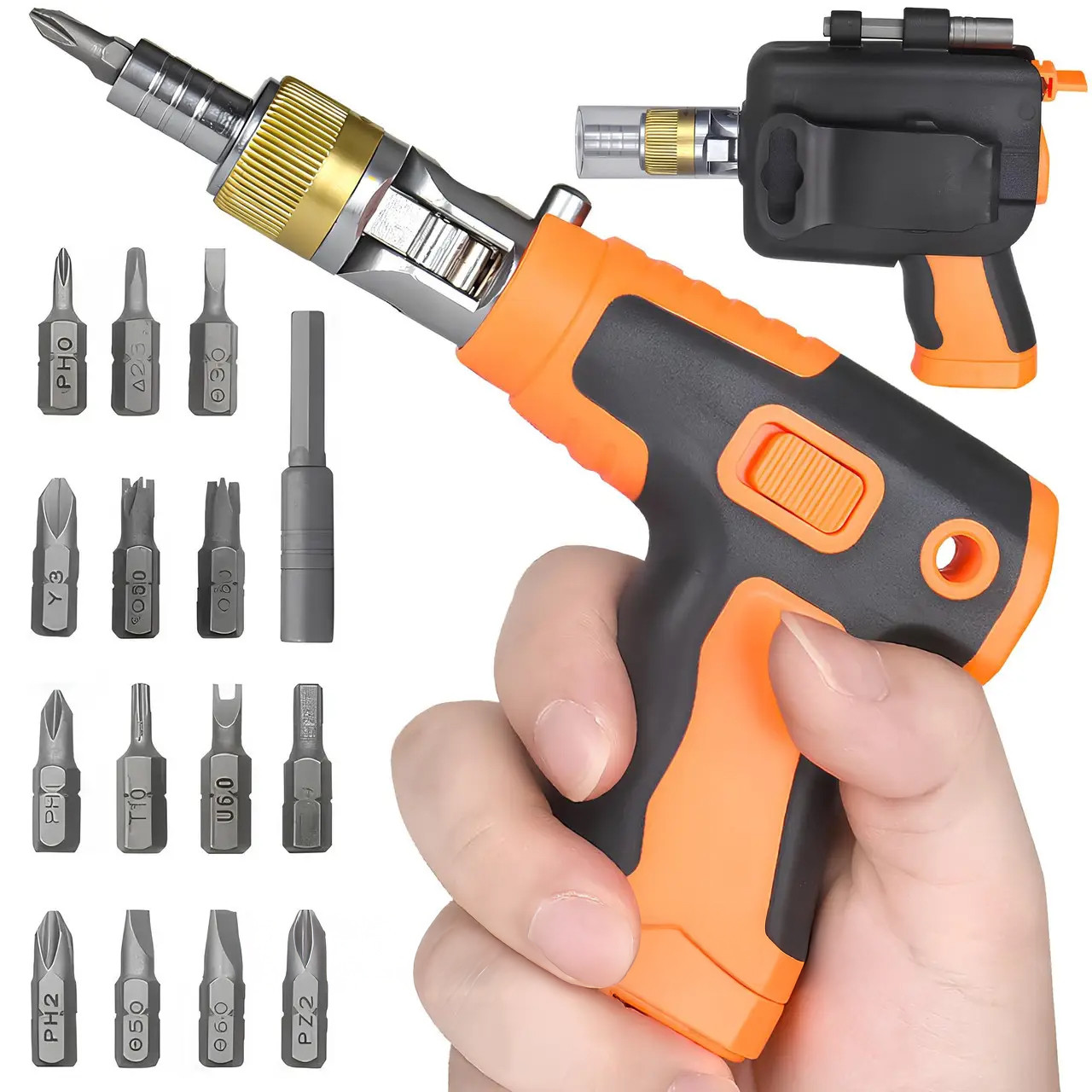 Викрутка пістолет з храповим механізмом 2882A з 16 бітами (17000), фото 1