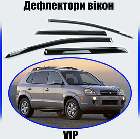 Дефлектори вікон, вітровики Hyundai Tucson 2004-2010 (скотч) VIP