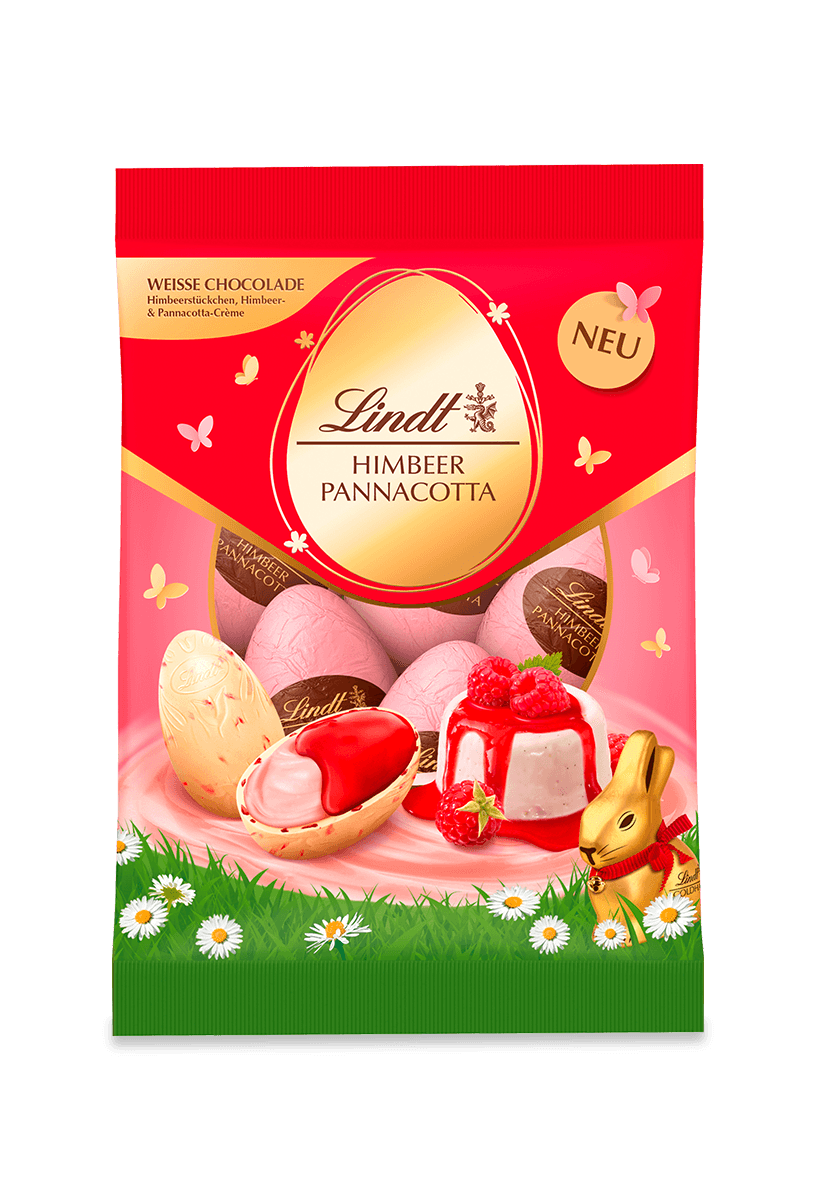 Цукерки шоколадні яйця Lindt Chocolate зі смаком малинова панакотта 90 г