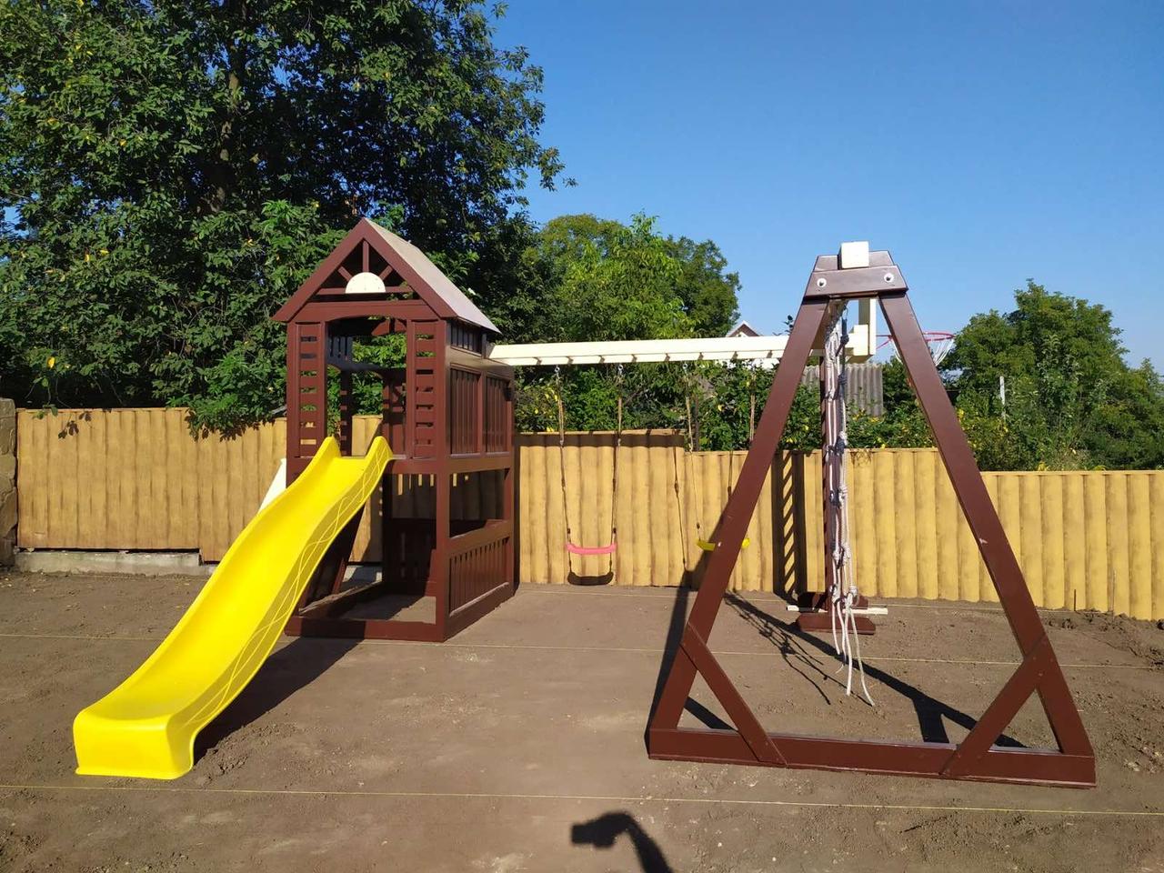 Дитячий ігровий комплекс для вулиці з вежею, гіркою, гойдалкою