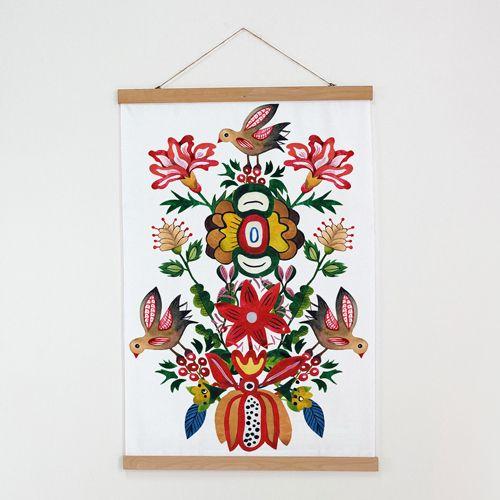 Постер тканинний на стіну Пташка та квіти 60х93 см, фото 1