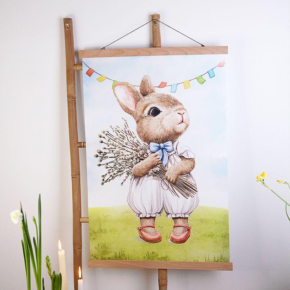 Постер тканинний на стіну Кролик з вербою 60х93 см, фото 1
