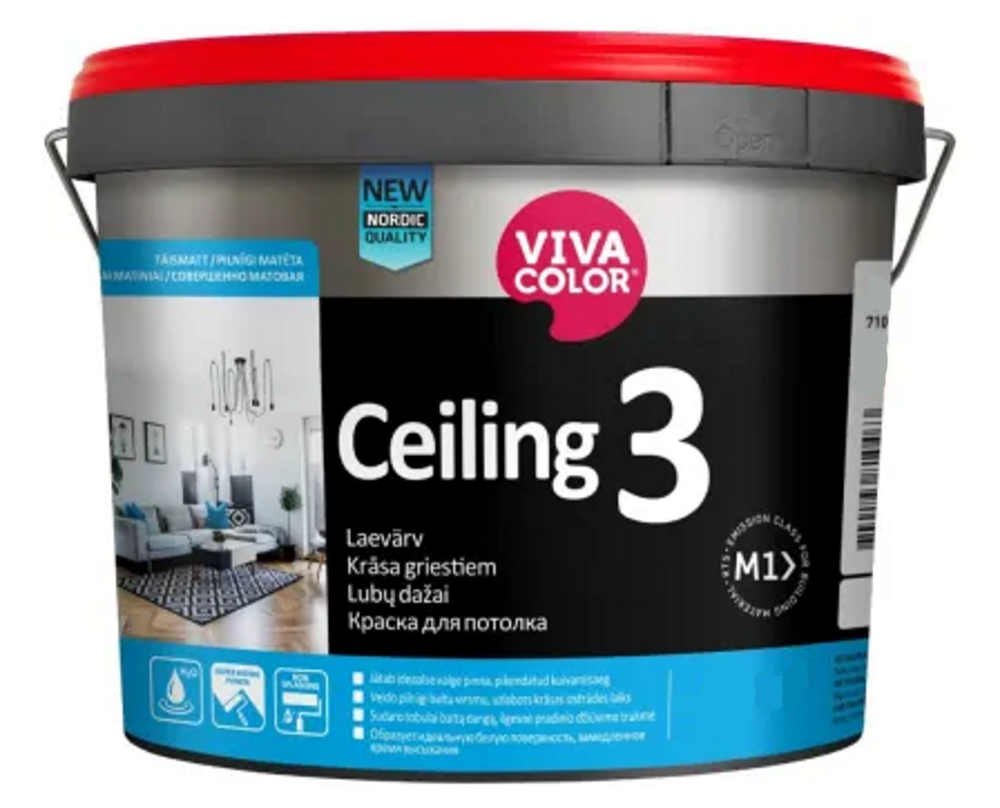 Фарба для стель VIVACOLOR Ceiling 3 білосніжна глибокоматова, 0,9л