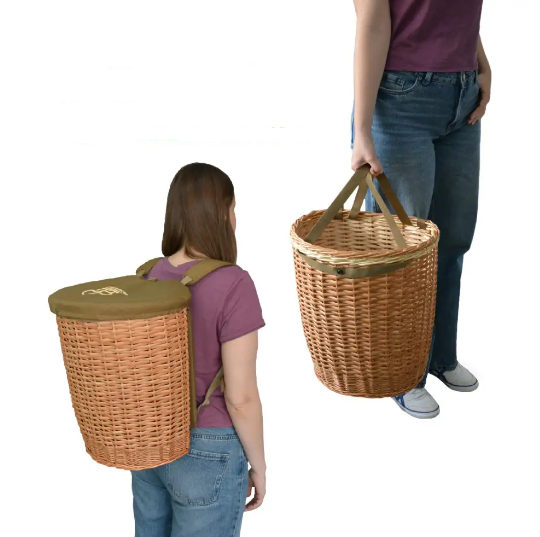 Кошик-рюкзак плетений з лози з кришкою для збирання та транспортування грибів, фото 1