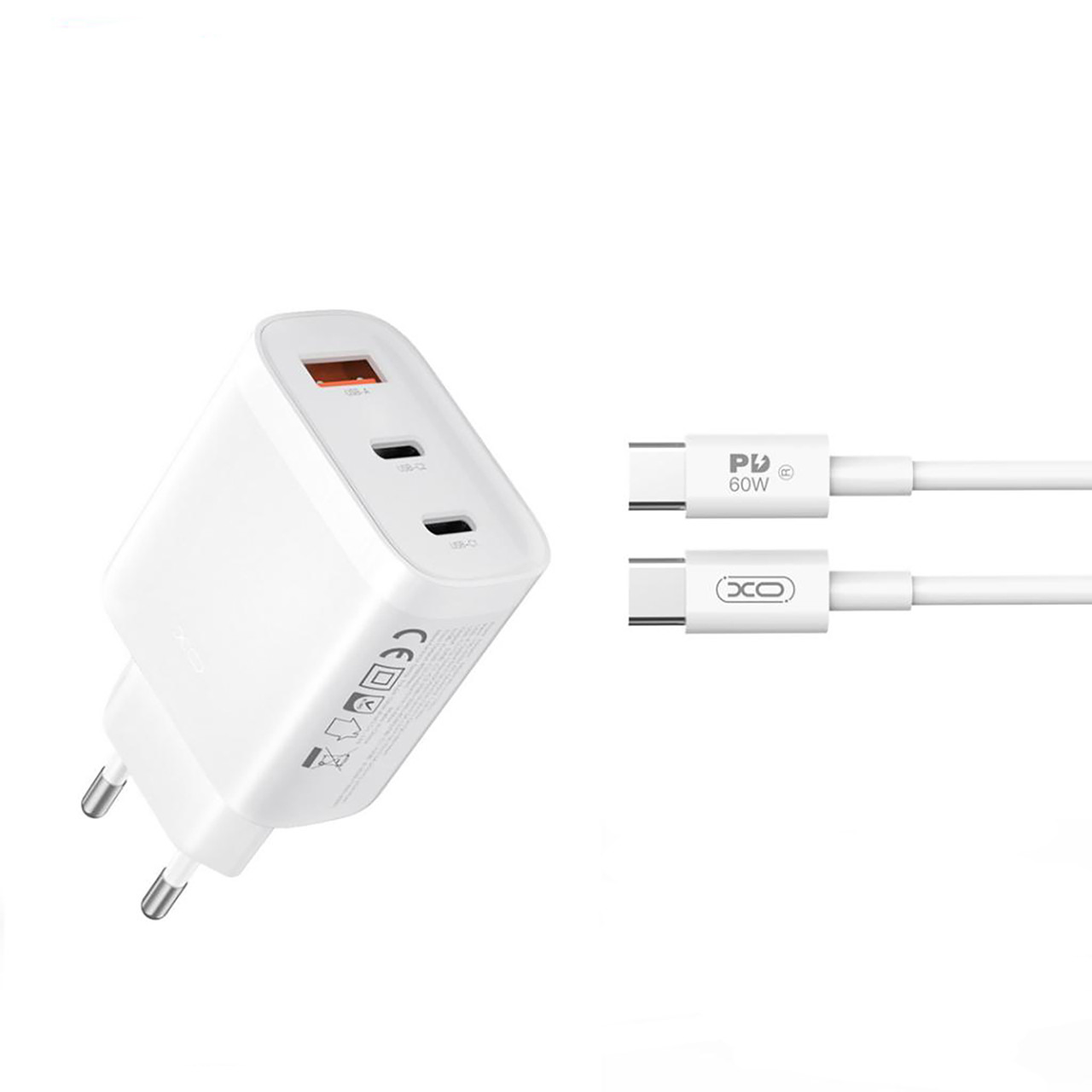 Мережевий зарядний пристрій XO L117-CC PD45W, QC18W USB-A 2xUSB-C White (L117-CC.white)