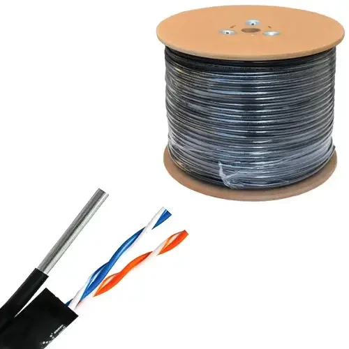 Кабель UTP Omega, Cat.5e, 2 пари, 0,48 мм, Cu, Ø 4.5 мм, зовнішній із тросом, 305 м