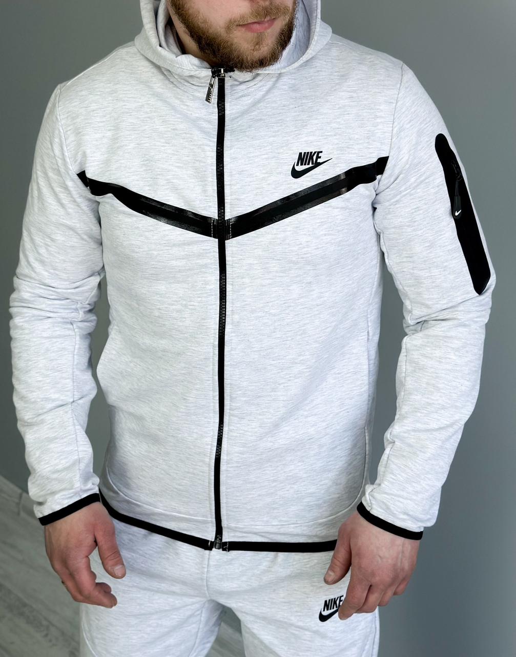 Спортивний костюм Nike світлий чоловічий демісезонний спорт костюм Найк із капюшоном сірий весна осінь