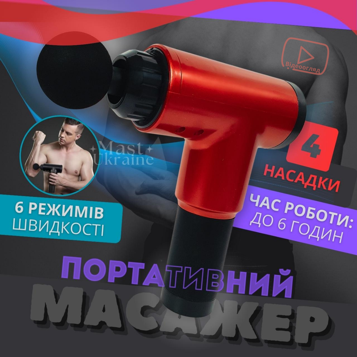 Портативний масажер для тіла, пістолет для масажу м'язів, високошвидкісний масаж FASCIAL GUN, червоний KH-320