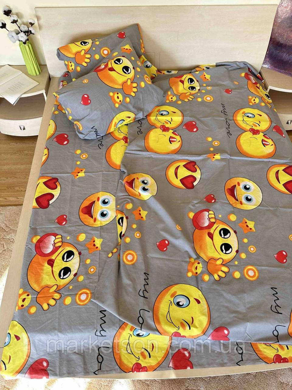Дитяча полуторна постільна білизна бавовна Смайли