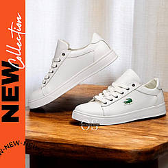 Кеди чоловічі білі шкіряні в стилі Lacoste чорні літні демісезонні весняні 40-45 розмір від виробника