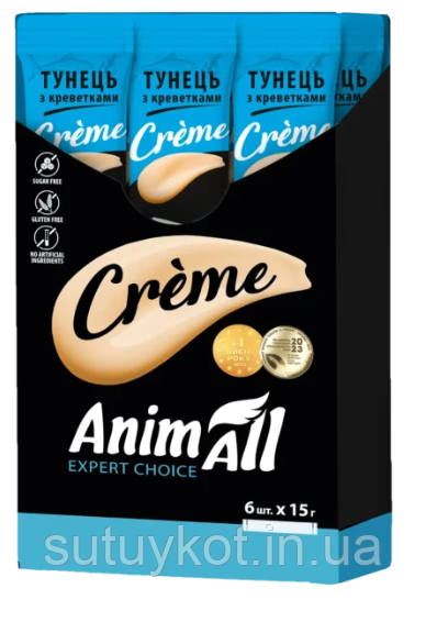 Ніжні ласощі для кішок AnimAll Сrème зі смаком тунця з креветками, 6х15 гр