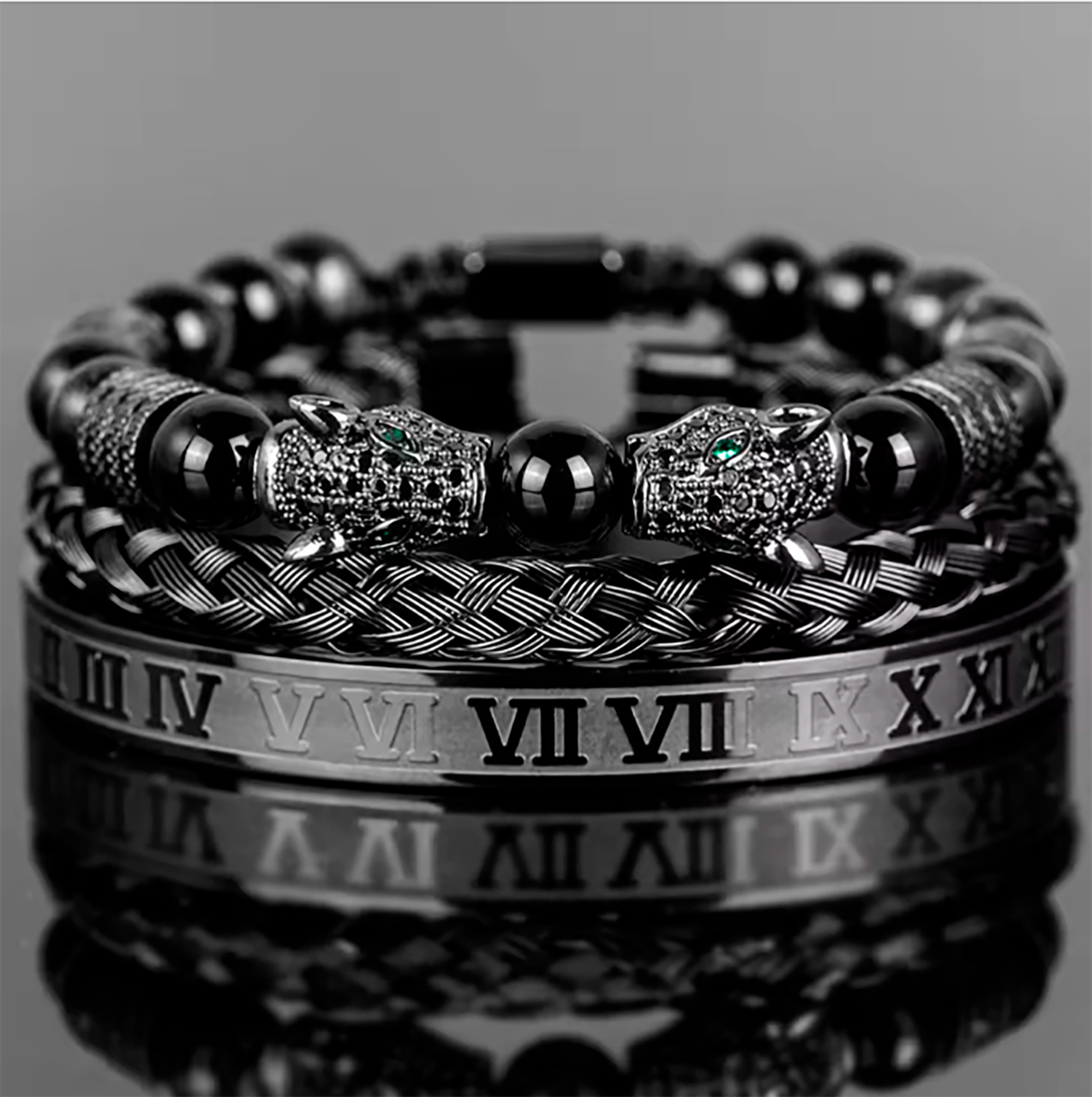 Браслет чоловічий сталевий IMPERIAL ALL BLACK із нержавіючої медичної сталі чорний комплект