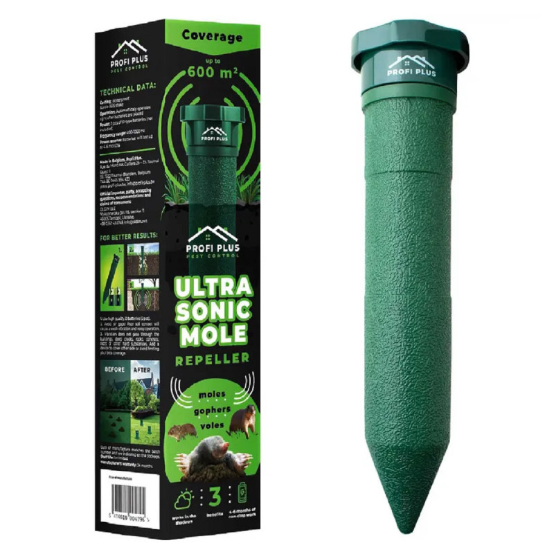 Відлякувач кротів та підземних гризунів Profi Plus Ultra Sonic Pest Control електронний на батарейках
