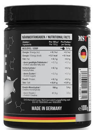 Креатин моногідрат MST Creatine Micronized 1 kg без смаку, фото 2