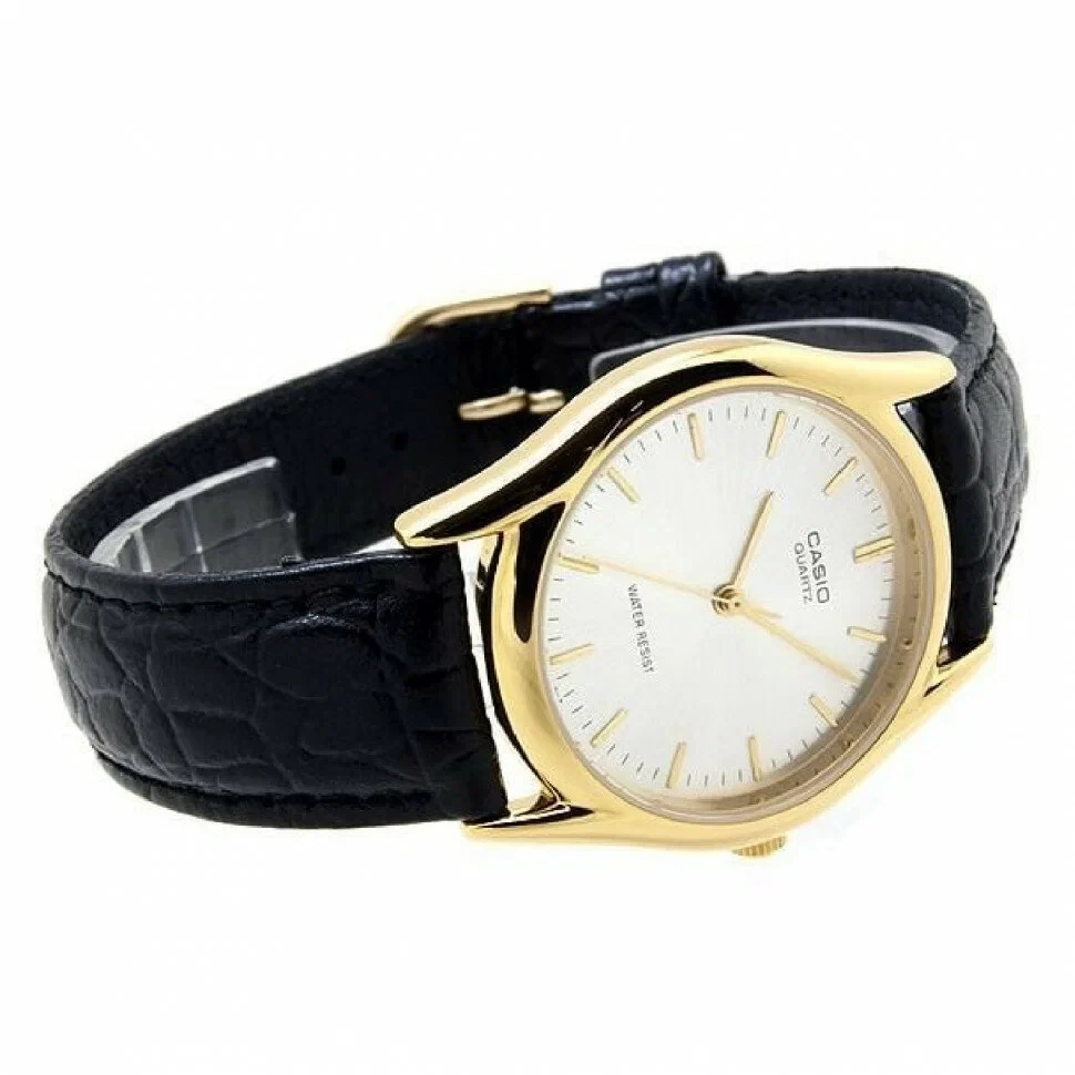 Наручний кварцевий годинник для чоловіка на чорному шкіряному ремінці Японія Casio MTP-1154Q-7AEF (модуль