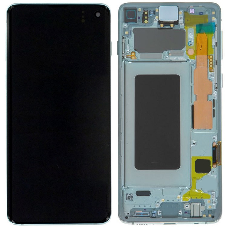 Дисплей Samsung G973 Galaxy S10 чорний, TFT, з рамкою зеленого кольору, Prism Green, фото 1