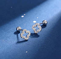 Сережки - гвоздики срібні з цирконами у формі конюшини